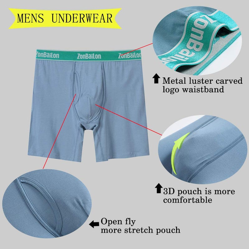 ZONBAILON Fly Boxer Briefs for Men Pack 6 Inch Big & Tall Boxers Underpants with Pouch 3xl xxxl Classic Blue Trunks Underwear Bulge Enhance - Image 3